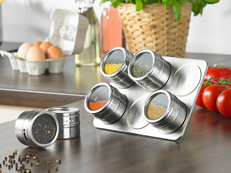 Rosenstein & Söhne Gewürz Regal:2er-Set Magnetisches Gewürzboard Mit 6 Gewürzstreuern 4 Rosenstein & Söhne Gewürz Regal:2er-Set Magnetisches Gewürzboard Mit 6 Gewürzstreuern – Bild 2