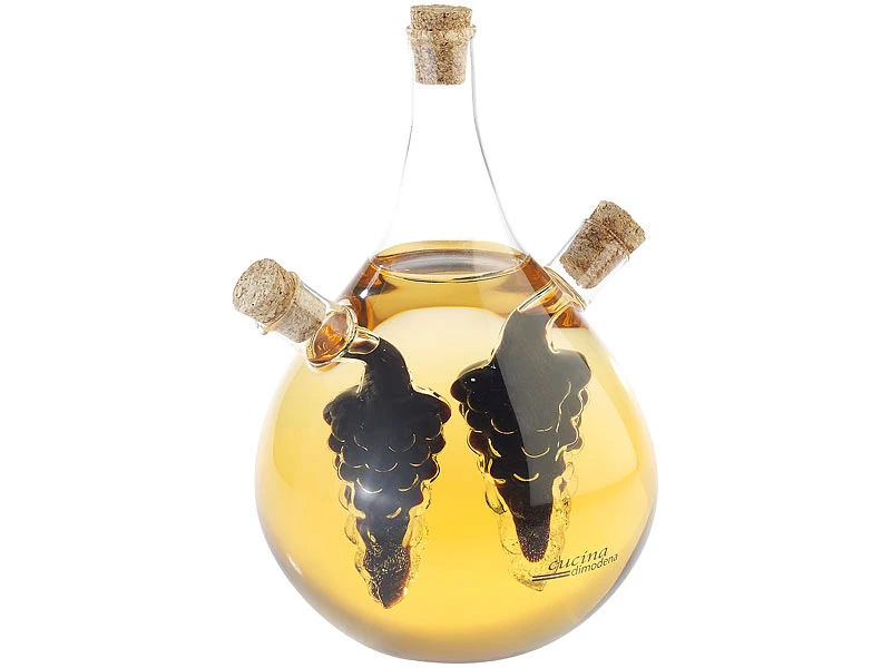 Cucina Di Modena Essig Öl Spender:Mundgeblasener Glas Essig- & Ölspender, Drei Getrennten Kammern, 500ml 3 Cucina Di Modena Essig Öl Spender:Mundgeblasener Glas Essig- & Ölspender, Drei Getrennten Kammern, 500ml