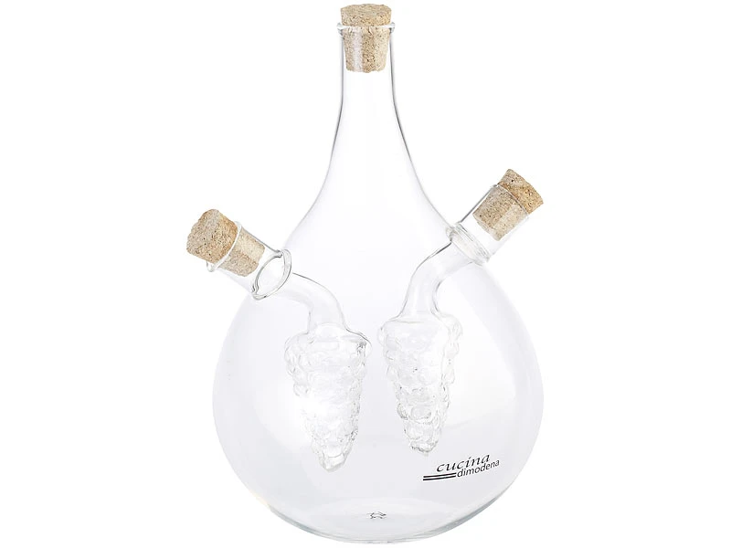 Cucina Di Modena Essig Öl Spender:Mundgeblasener Glas Essig- & Ölspender, Drei Getrennten Kammern, 500ml 4 Cucina Di Modena Essig Öl Spender:Mundgeblasener Glas Essig- & Ölspender, Drei Getrennten Kammern, 500ml – Bild 2
