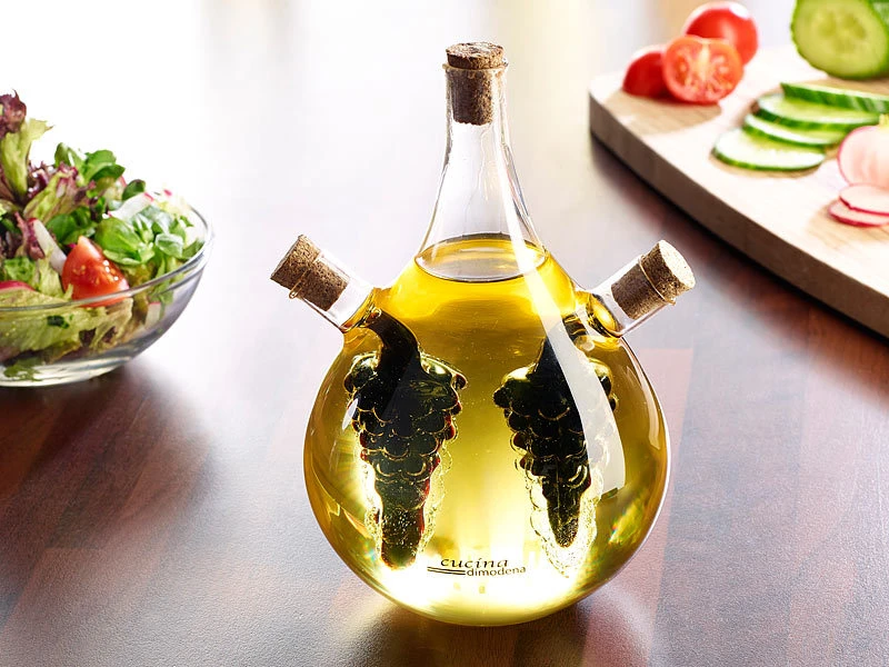 Cucina Di Modena Essig Öl Spender:Mundgeblasener Glas Essig- & Ölspender, Drei Getrennten Kammern, 500ml 5 Cucina Di Modena Essig Öl Spender:Mundgeblasener Glas Essig- & Ölspender, Drei Getrennten Kammern, 500ml – Bild 3