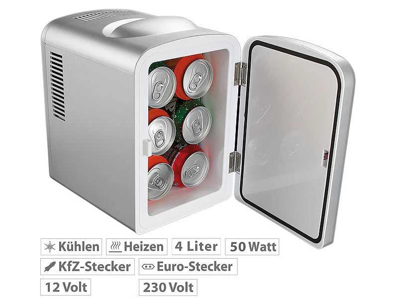 Rosenstein & Söhne Mini Kühlschrank Auto:Mobiler Mini-Kühlschrank Mit Wärmefunktion, 4 Liter, 12 & 230 V 3 Rosenstein & Söhne Mini Kühlschrank Auto:Mobiler Mini-Kühlschrank Mit Wärmefunktion, 4 Liter, 12 & 230 V