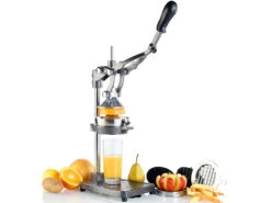 Rosenstein & Söhne Saftpresse:Profi Gastro 3in1: Zitruspresse, Apfel-, Gemüse-, Pommes-Schneider, XL