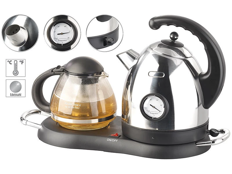 Rosenstein & Söhne Wasserkocher Station:Edelstahl-Wasserkocher Mit Teekanne Und Stövchen (Versandrückläufer) 4 Rosenstein & Söhne Wasserkocher Station:Edelstahl-Wasserkocher Mit Teekanne Und Stövchen (Versandrückläufer) – Bild 2