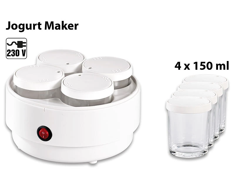 PEARL Jogurtmaschine:Joghurt-Maker Mit 4 Portions-Gläsern Je 150 Ml, Spülmaschinengeeignet 3 PEARL Jogurtmaschine:Joghurt-Maker Mit 4 Portions-Gläsern Je 150 Ml, Spülmaschinengeeignet