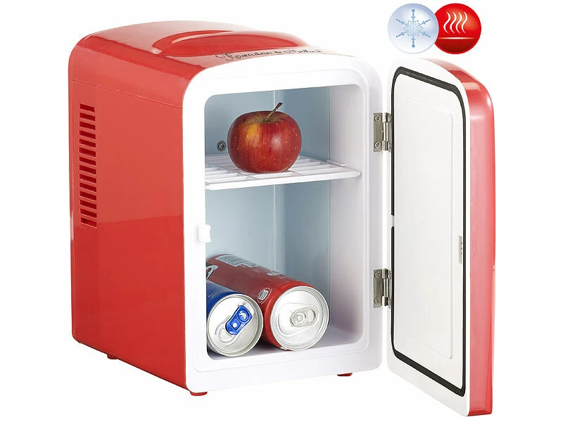Rosenstein & Söhne Mini Dosen Kühlschrank:Mini-Kühlschrank Mit Warmhalte-Funktion, 4 Liter, Für 12/230 Volt, Rot 4 Rosenstein & Söhne Mini Dosen Kühlschrank:Mini-Kühlschrank Mit Warmhalte-Funktion, 4 Liter, Für 12/230 Volt, Rot – Bild 2