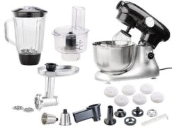 Rosenstein & Söhne Teigmaschine:Küchenmaschine KM-6618, Inkl. Umfangreiches Zubehör