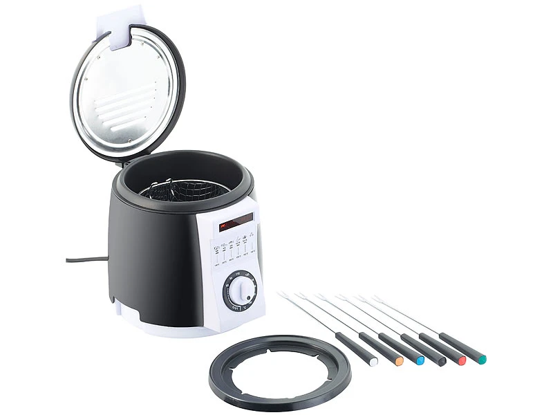 Rosenstein & Söhne Mini Fritteuse:Kompakte Tisch-Fritteuse Mit Fondue-Set, 0,9 Liter, 840 Watt 3 Rosenstein & Söhne Mini Fritteuse:Kompakte Tisch-Fritteuse Mit Fondue-Set, 0,9 Liter, 840 Watt