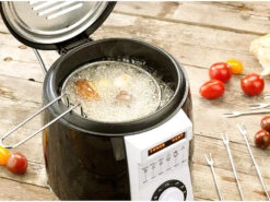 Rosenstein & Söhne Mini Friteuse:2er-Set Kompakte Tisch-Fritteusen Mit Fondue-Set, 0,9 Liter, 840 Watt -Einrichtungsgeschäft nc3834 2 1