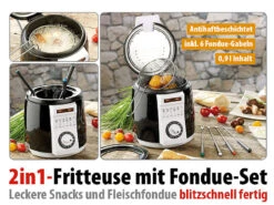 Rosenstein & Söhne Mini Friteuse:2er-Set Kompakte Tisch-Fritteusen Mit Fondue-Set, 0,9 Liter, 840 Watt -Einrichtungsgeschäft nc3834 5 1