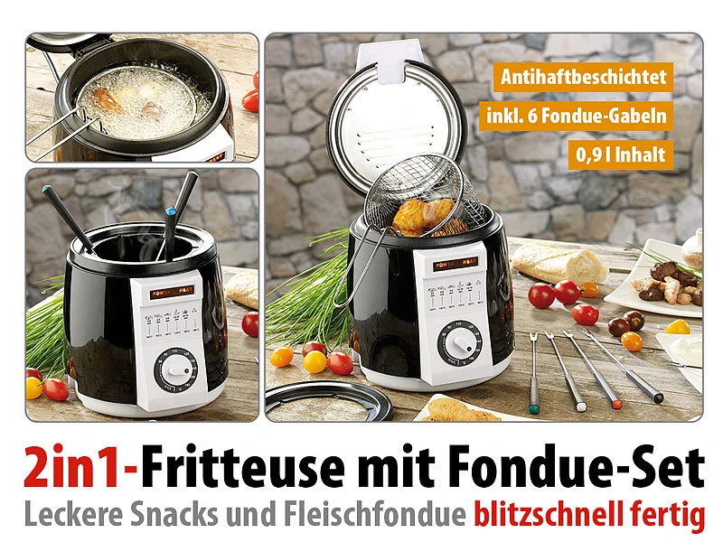 Rosenstein & Söhne Mini Fritteuse:Kompakte Tisch-Fritteuse Mit Fondue-Set, 0,9 Liter, 840 Watt 5 Rosenstein & Söhne Mini Fritteuse:Kompakte Tisch-Fritteuse Mit Fondue-Set, 0,9 Liter, 840 Watt – Bild 3