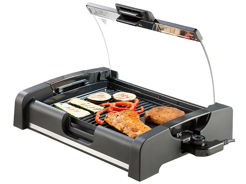 Rosenstein & Söhne Tischgrill Mit Deckel:Tischgrill Mit Glasdeckel, Keramik-beschichtete Grillplatte, 1.650 W 3 Rosenstein & Söhne Tischgrill Mit Deckel:Tischgrill Mit Glasdeckel, Keramik-beschichtete Grillplatte, 1.650 W