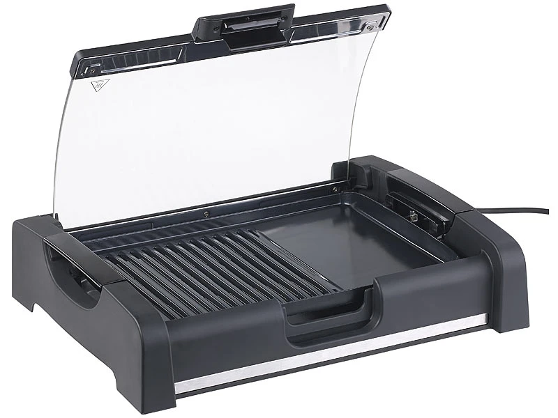 Rosenstein & Söhne Tischgrill Mit Deckel:Tischgrill Mit Glasdeckel, Keramik-beschichtete Grillplatte, 1.650 W 4 Rosenstein & Söhne Tischgrill Mit Deckel:Tischgrill Mit Glasdeckel, Keramik-beschichtete Grillplatte, 1.650 W – Bild 2