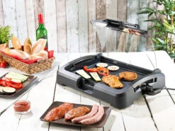 Rosenstein & Söhne Elektrogrill:XL-Tischgrill M. Glasdeckel, Keramik-beschichtete Grillplatte, 2.200 W -Einrichtungsgeschäft nc5918 11