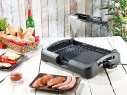 Rosenstein & Söhne Elektrogrill:XL-Tischgrill M. Glasdeckel, Keramik-beschichtete Grillplatte, 2.200 W -Einrichtungsgeschäft nc5918 13