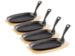 TS Servierpfännchen Guss:4 Profi-Servierpfannen, Gusseisen, Mit Untersetzer, 24x14x2,2 Cm, 820g