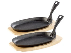 TS Servierpfännchen:2 Profi-Servierpfannen, Gusseisen, Mit Untersetzer, 28x18x2 Cm, 1,5 Kg