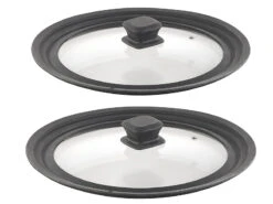 Rosenstein & Söhne Pfannen-Zubehör:2er-Set Universal-Glasdeckel Mit Silikonrand (24 - 28 Cm)