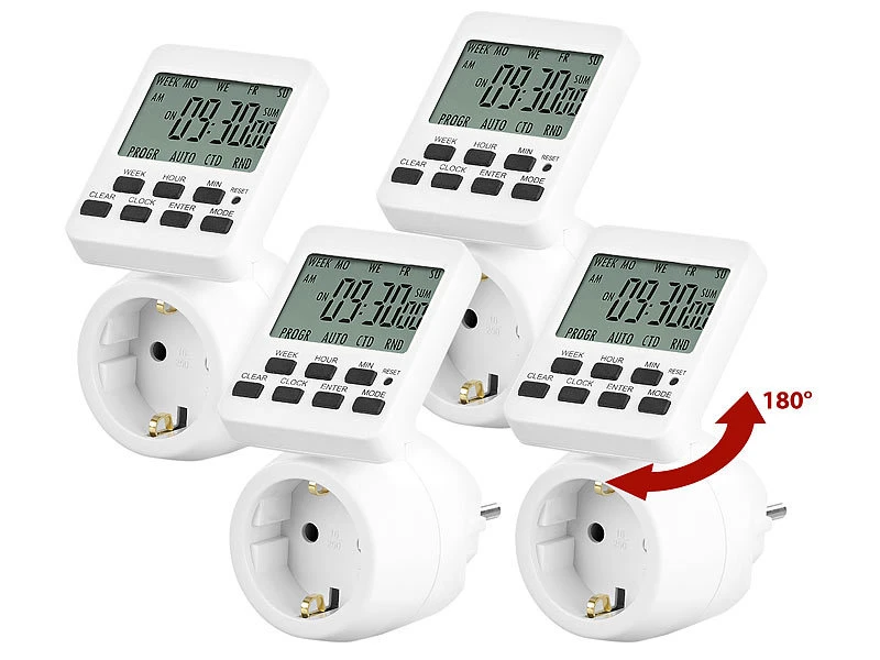 Revolt Zeitschalt-Uhren:4er-Set Digitale Zeitschaltuhren Mit 180° Rotierbarem LCD-Display 3 Revolt Zeitschalt-Uhren:4er-Set Digitale Zeitschaltuhren Mit 180° Rotierbarem LCD-Display