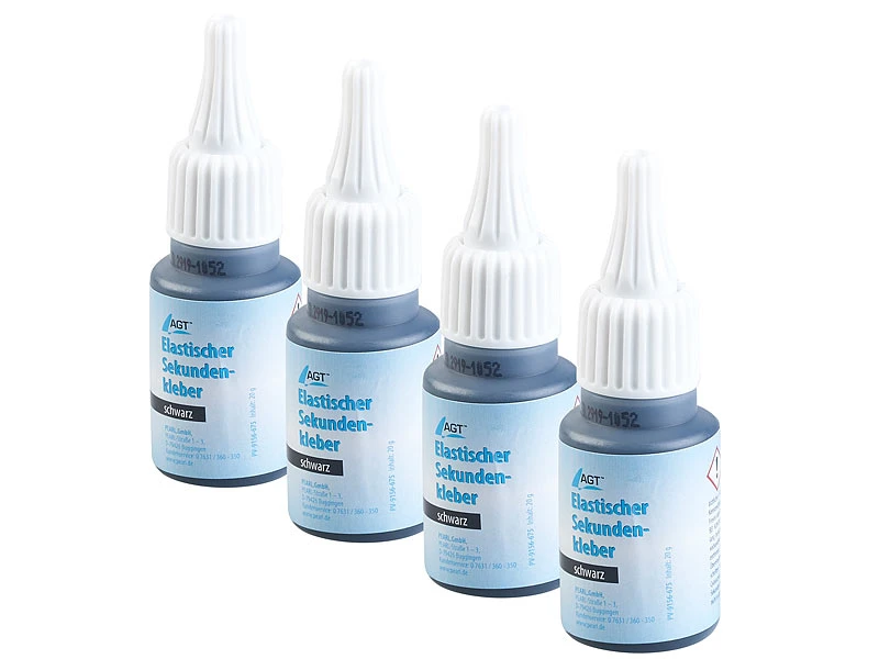 AGT Sekundenkleber Gummi:4er-Set Elastische Sekundenkleber Mit Dosierspitze, Schwarz 3 AGT Sekundenkleber Gummi:4er-Set Elastische Sekundenkleber Mit Dosierspitze, Schwarz