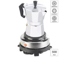 Rosenstein & Söhne Herdplatte:Elektrische Mini-Einzel-Kochplatte & Espresso-Kocher, 500 W, 3 Tassen