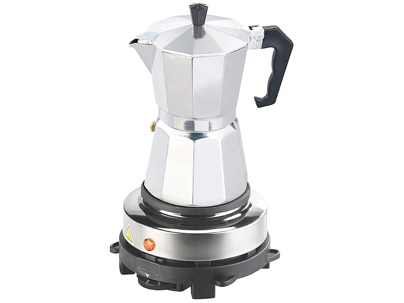 Rosenstein & Söhne Mini Heizplatte:Elektrische Mini-Einzel-Kochplatte & Espresso-Kocher, 500 W, 6 Tassen 4 Rosenstein & Söhne Mini Heizplatte:Elektrische Mini-Einzel-Kochplatte & Espresso-Kocher, 500 W, 6 Tassen – Bild 2