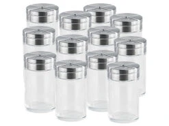 Rosenstein & Söhne Gewürzgläser:12-teiliges Stilvolles Gewürzstreuer-Set Aus Glas