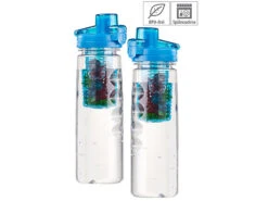 Rosenstein & Söhne Kunststoff-Trinkflasche:2er-Set Tritan-Trinkflaschen Mit Fruchtbehälter, BPA-frei, 800ml, Blau