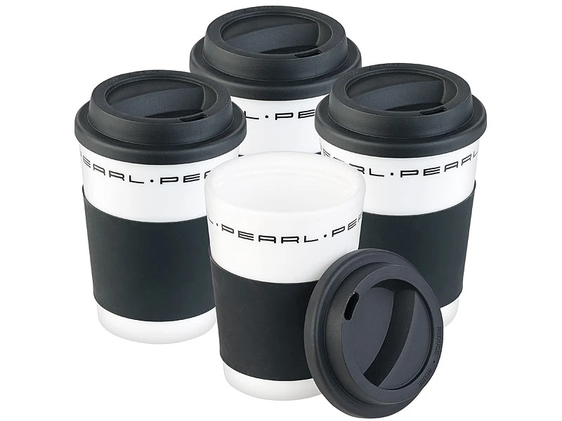 PEARL Kaffee-to-Go-Becher:4er-Set Coffee-to-go-Becher Mit Deckel, 350 Ml, Doppelwandig, BPA-frei 4 PEARL Kaffee-to-Go-Becher:4er-Set Coffee-to-go-Becher Mit Deckel, 350 Ml, Doppelwandig, BPA-frei – Bild 2