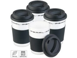 PEARL Kaffee-to-Go-Becher:4er-Set Coffee-to-go-Becher Mit Deckel, 350 Ml, Doppelwandig, BPA-frei