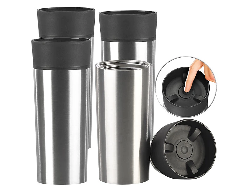 Rosenstein & Söhne Edelstahl Thermobecher:4er-Set Edelstahl-Isolierbecher Mit Quick-Press-Verschluss, 360 Ml 3 Rosenstein & Söhne Edelstahl Thermobecher:4er-Set Edelstahl-Isolierbecher Mit Quick-Press-Verschluss, 360 Ml