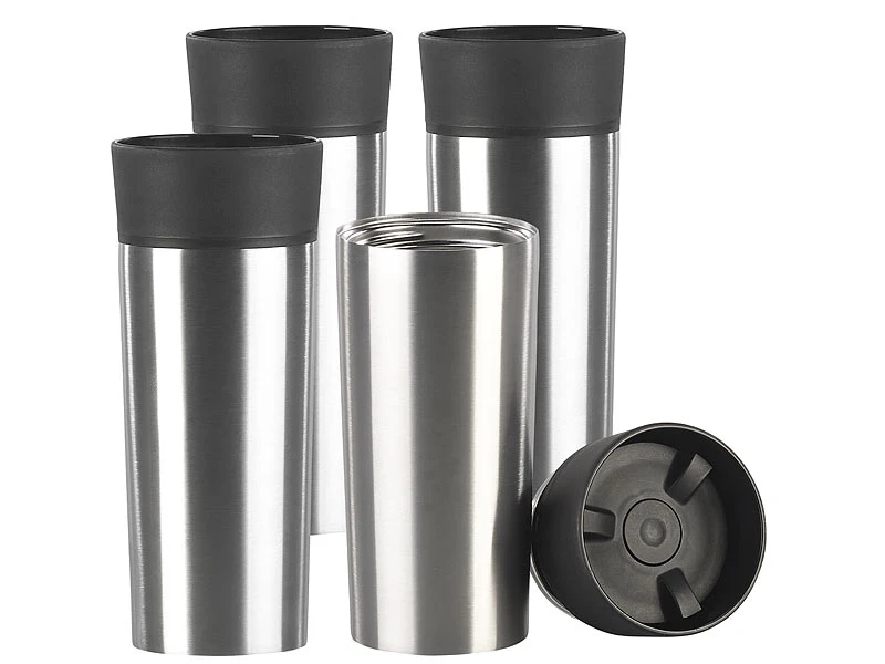 Rosenstein & Söhne Edelstahl Thermobecher:4er-Set Edelstahl-Isolierbecher Mit Quick-Press-Verschluss, 360 Ml 4 Rosenstein & Söhne Edelstahl Thermobecher:4er-Set Edelstahl-Isolierbecher Mit Quick-Press-Verschluss, 360 Ml – Bild 2
