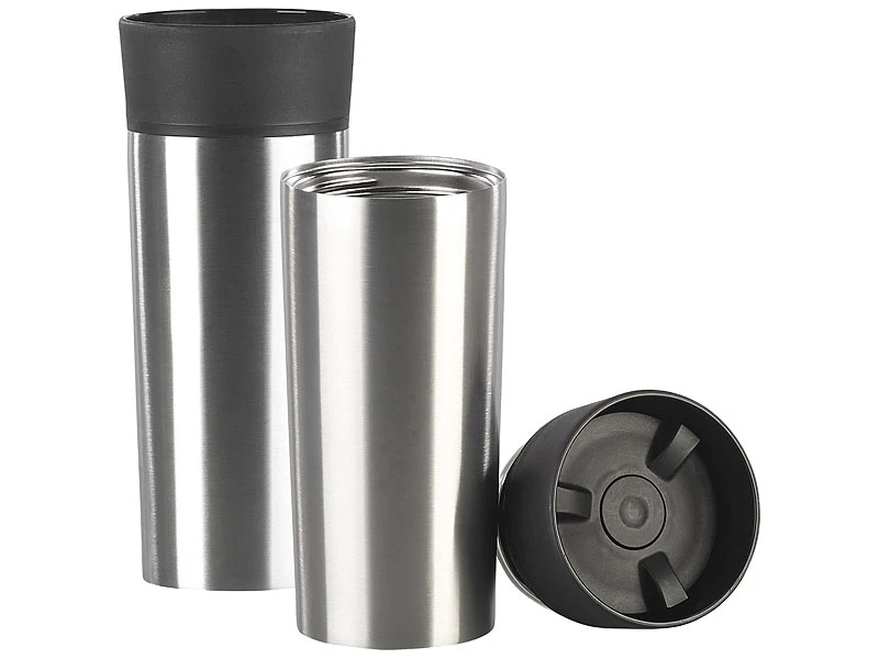 Rosenstein & Söhne Edelstahl Trinkbecher:2er-Set Edelstahl-Isolierbecher Mit Quick-Press-Verschluss, 360 Ml 4 Rosenstein & Söhne Edelstahl Trinkbecher:2er-Set Edelstahl-Isolierbecher Mit Quick-Press-Verschluss, 360 Ml – Bild 2