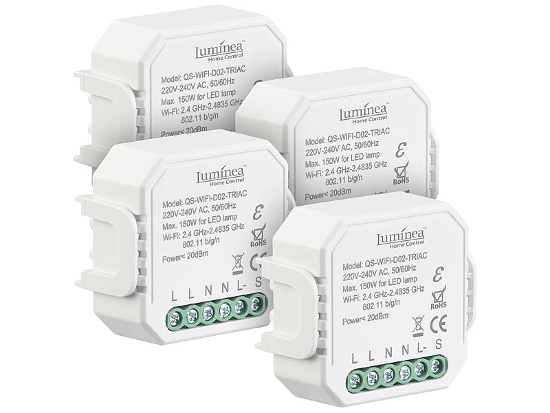 Luminea Home Control Funk Dimmer:4er-Set WLAN-Unterputz-Lichtschalter Und -Dimmer, Mit App 3 Luminea Home Control Funk Dimmer:4er-Set WLAN-Unterputz-Lichtschalter Und -Dimmer, Mit App