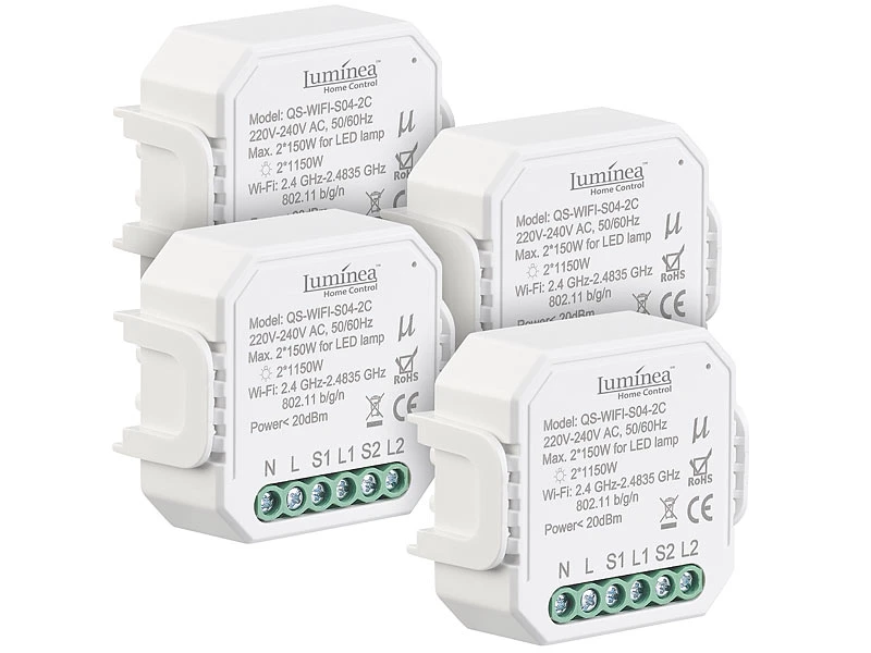 Luminea Home Control WLAN-Schalter Alexa:4er-Set WLAN-Unterputz-2-Kanal-Lichtschalter Mit App & Sprachsteuerung 3 Luminea Home Control WLAN-Schalter Alexa:4er-Set WLAN-Unterputz-2-Kanal-Lichtschalter Mit App & Sprachsteuerung