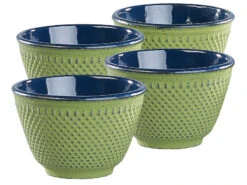 Rosenstein & Söhne Teetassen:4er-Set Asiatische Teebecher Aus Gusseisen Und Emaille, Olivgrün