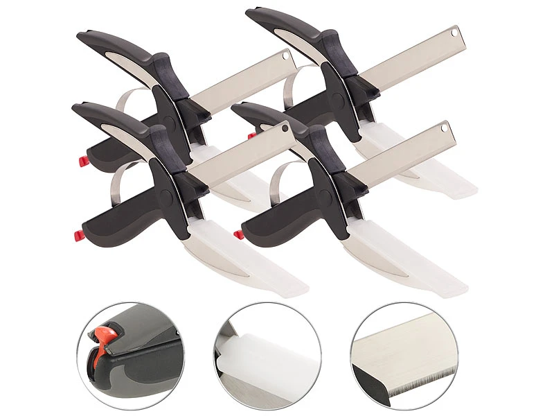 Rosenstein & Söhne Kräuterschere:4er-Set 2in1-Küchenschneider-Scheren Mit Messer Und Schneidebrett 3 Rosenstein & Söhne Kräuterschere:4er-Set 2in1-Küchenschneider-Scheren Mit Messer Und Schneidebrett