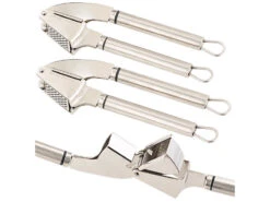 PEARL Knoblauchquetsche:2er-Set Massive XL-Edelstahl-Knoblauchpressen, Ausklappbare Loch-Siebe