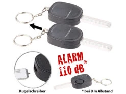 VisorTech Schlüsselalarm:2er-Set Personenalarm Im Autoschlüssel-Design, 110-dB-Sirene, Kuli