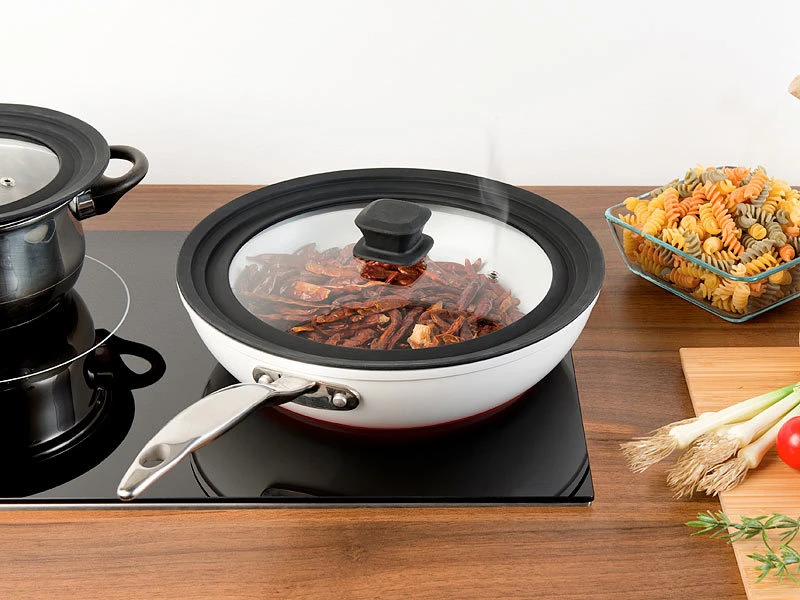 Rosenstein & Söhne Pfannendeckel Universal:Universal-Silikonrand-Glasdeckel Für Töpfe & Pfannen Mit Ø 24 - 28 Cm 6 Rosenstein & Söhne Pfannendeckel Universal:Universal-Silikonrand-Glasdeckel Für Töpfe & Pfannen Mit Ø 24 - 28 Cm – Bild 4