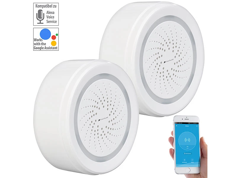 VisorTech Elesion Sirene:2er-Set Alarm-Sirene Mit WLAN & App, Komp. Zu Alexa & Google Assistant 4 VisorTech Elesion Sirene:2er-Set Alarm-Sirene Mit WLAN & App, Komp. Zu Alexa & Google Assistant – Bild 2