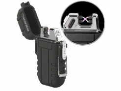 PEARL Plasma Feuerzeug:Elektronisches Feuerzeug Mit Doppeltem Lichtbogen, Akku, IP56, Schwarz