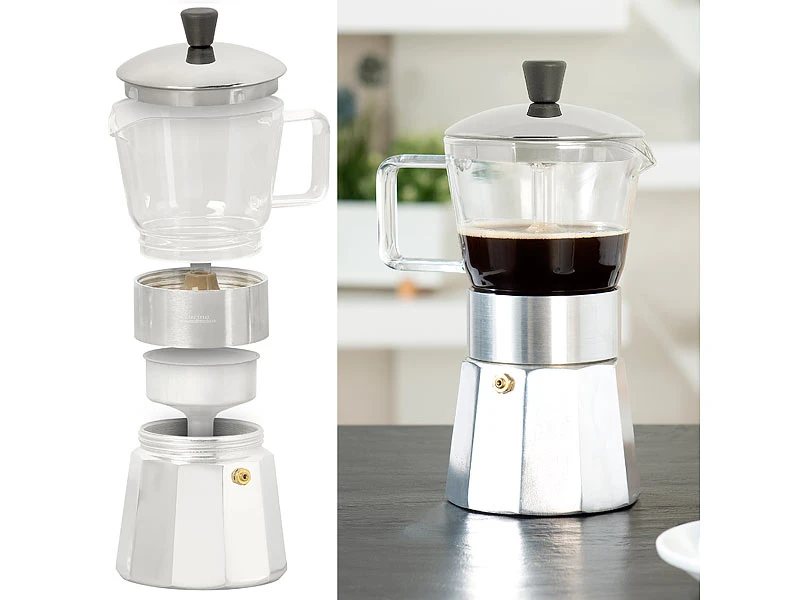 Cucina Di Modena Espressobereiter:Design-Espressokocher, Kanne Aus Borosilikat-Glas, 300 Ml, 6 Tassen 3 Cucina Di Modena Espressobereiter:Design-Espressokocher, Kanne Aus Borosilikat-Glas, 300 Ml, 6 Tassen