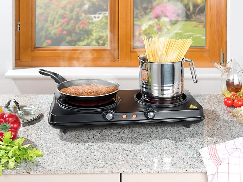 Rosenstein & Söhne Doppelkochfeld:Glaskeramik-Doppel-Kochfeld, Infrarot-Wärme, 2.000 W, Ø 16,4 & 18,8 Cm 4 Rosenstein & Söhne Doppelkochfeld:Glaskeramik-Doppel-Kochfeld, Infrarot-Wärme, 2.000 W, Ø 16,4 & 18,8 Cm – Bild 2