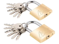AGT Outdoor Vorhängeschloss:2er-Set Vorhängeschlösser Aus Messing, 48 Mm, 12 Schlüssel