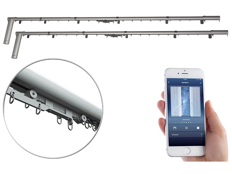 Carlo Milano Gardinen-Stange:2er-Set Teleskop-Gardinenstangen Elektr. Antrieb, WLAN&App, 172-306 Cm 5 Carlo Milano Gardinen-Stange:2er-Set Teleskop-Gardinenstangen Elektr. Antrieb, WLAN&App, 172-306 Cm – Bild 3
