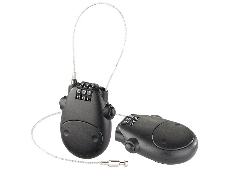 AGT Kabelschloss:2er-Set Reise-Sicherheits-Zahlenschloss, Ausziehbares 80-cm-Drahtseil 3 AGT Kabelschloss:2er-Set Reise-Sicherheits-Zahlenschloss, Ausziehbares 80-cm-Drahtseil