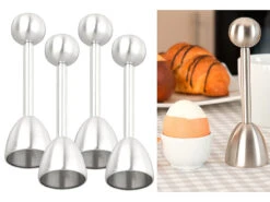 Rosenstein & Söhne Eierschalenbrecher:4er-Set Eierköpfer & Eieröffner Aus Edelstahl, Für Harte & Weiche Eier