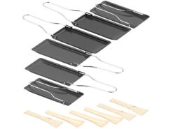 Rosenstein & Söhne Raclette Pfännchen:6er-Set Grill-Pfännchen Mit Klappbarem Griff, Spülmaschinenfest