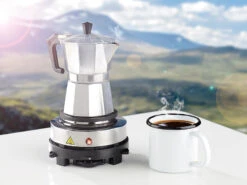 Rosenstein & Söhne Herdplatte:Elektrische Mini-Einzel-Kochplatte & Espresso-Kocher, 500 W, 3 Tassen -Einrichtungsgeschäft nx3195 9