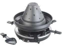 Rosenstein & Söhne Tartarenhut:Elektrischer 3in1-Tatarenhut- & Raclette-Grill Mit Fondue-Rinne, Für 6 -Einrichtungsgeschäft nx3214 0